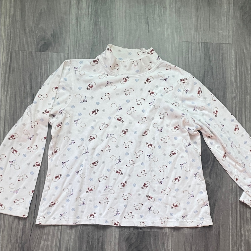 croft & barrow Pink Long Sleeve Turtleneck Top with Small snowman Print - Picture 1 of 2